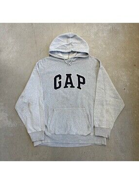 Vintage 2000s Gap Spellout Logo Heavyweight Flawed Hoodie Large Gray